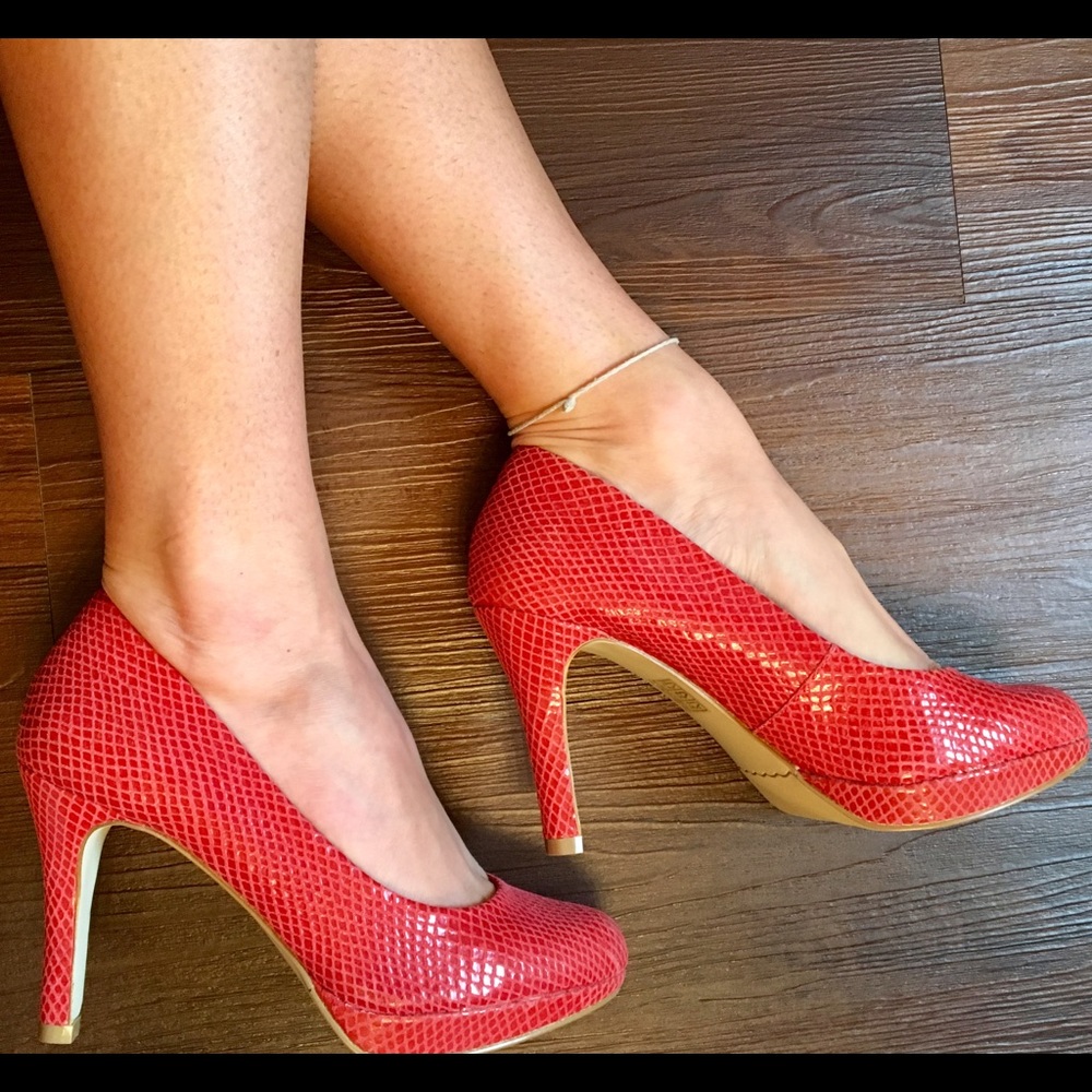 Moda Spana Red Snakeskin Platform Heels